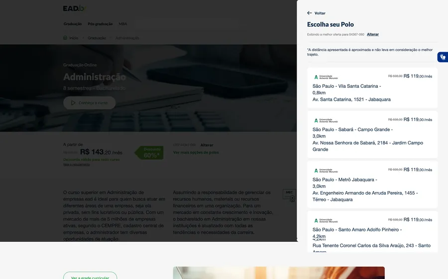 Ânima Educação — EAD.br — Busca de polo por CEP no EAD.br