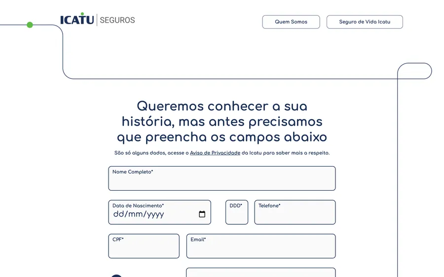 Icatu Seguros — Etapa de cadastro do participante